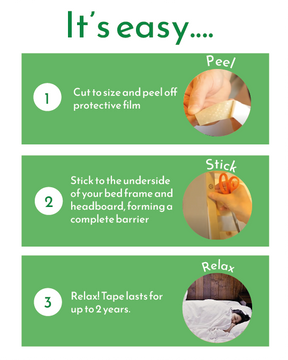 Graphic design of step-by-step instruction to use the Insectosec Tape.