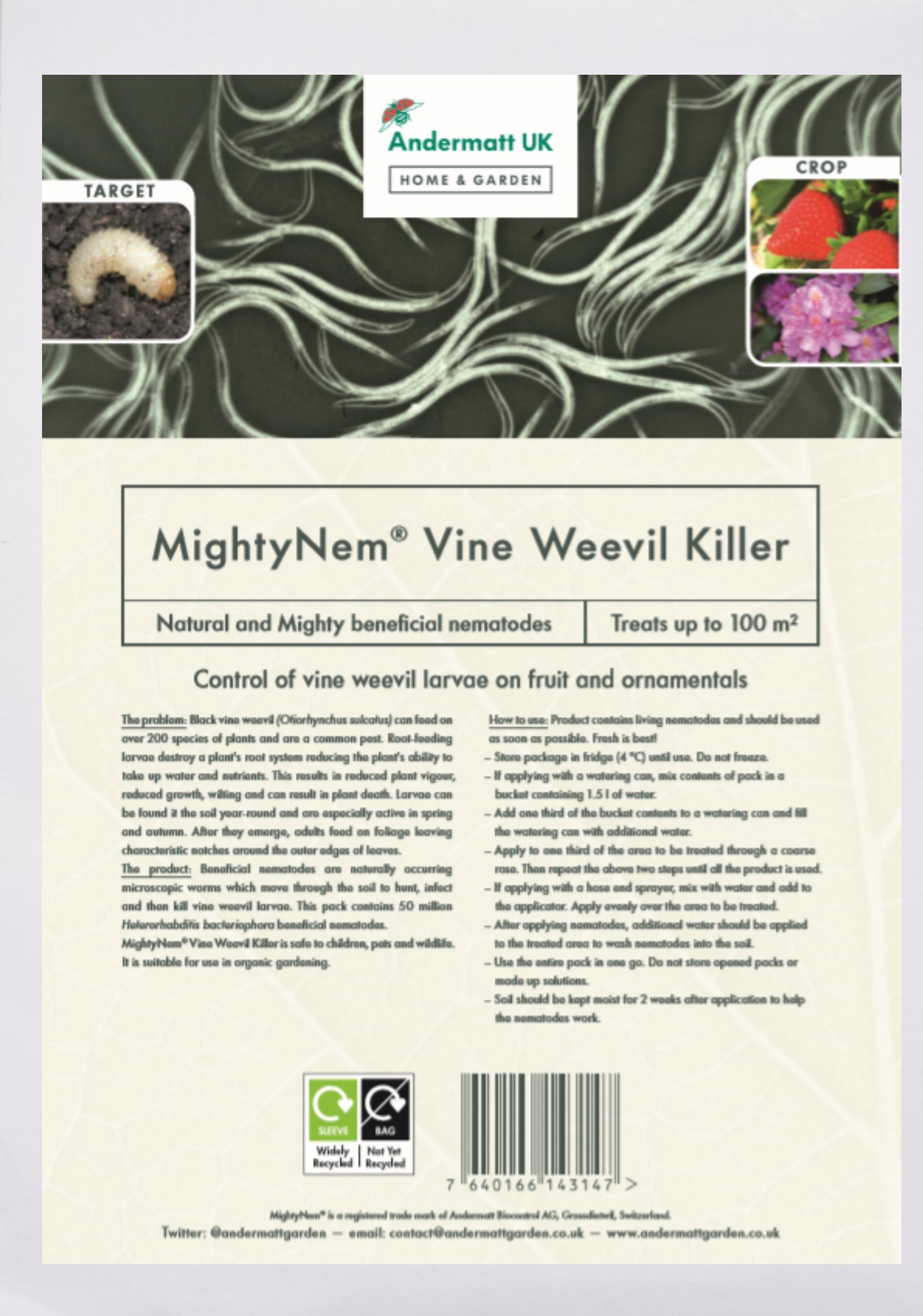Photo of a MightyNem Vine Weevil Killer Package.