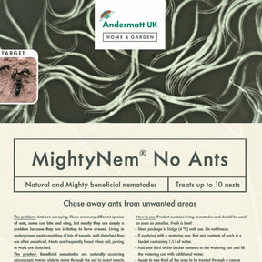 Photo of MightyNem No Ants Packaging label.