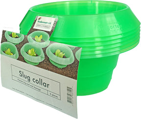 Photo of green slug collars and packaging label.