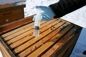 Photo of Oxuvar being applied to a beehive.