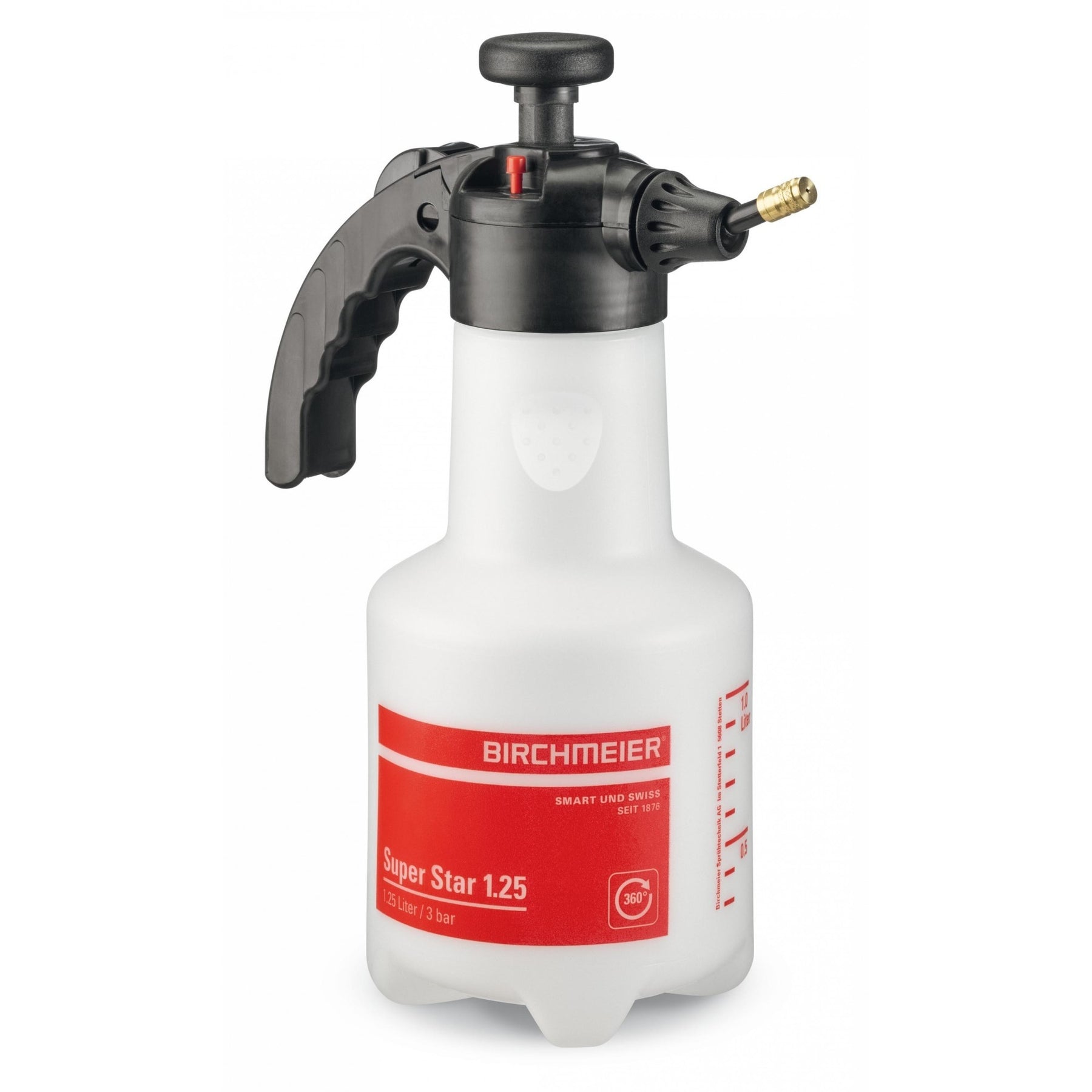 Photo of the full Birchmeier Super Star 125 product. It includes a handheld compression sprayer with a bottle holding capacity of 1.25 litres.