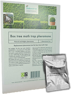 Photo of the box tree moth pheromone product covers and packages.