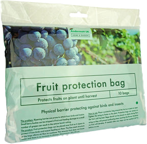 Photo of fruit protection bag packaging with instructions.